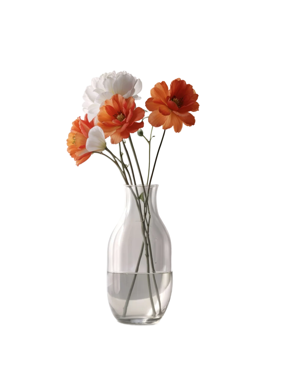 The same vase with the curtain removed; the stems still visible through the glass
